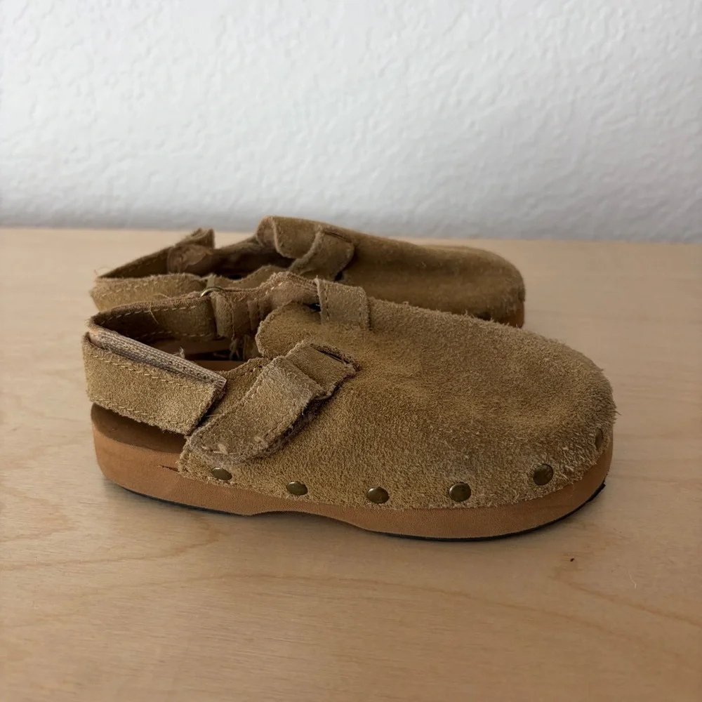 Zara kids toddler 24 suede clogs sandals mules with ankle strap